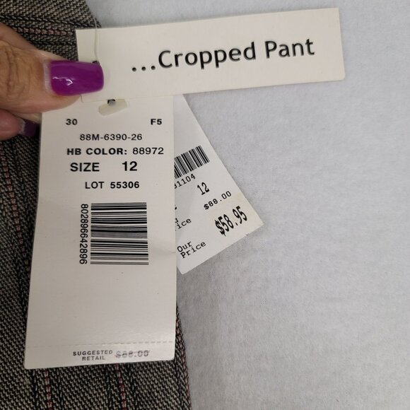 Harve Benard Lined Wool Slit Hem Cropped Pants 12 Striped Gray Professional - Picture 8 of 13